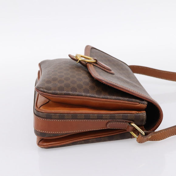 CELINE Macadam Shoulder Bag PVC Leather Brown Gold Auth 197775