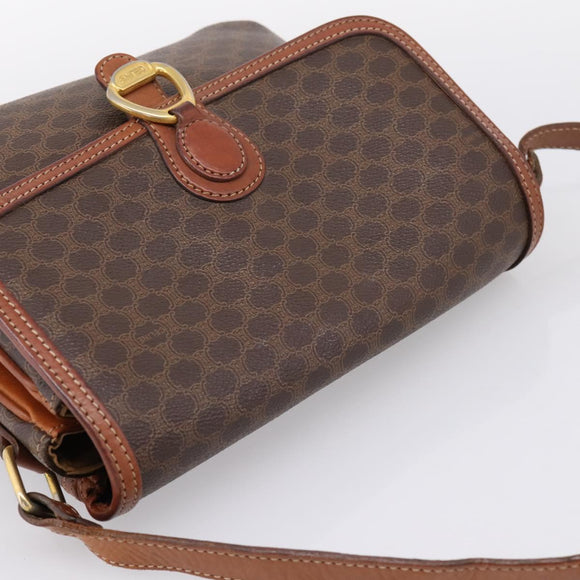 CELINE Macadam Shoulder Bag PVC Leather Brown Gold Auth 197775