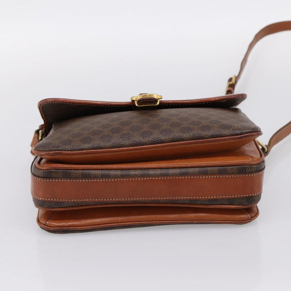 CELINE Macadam Shoulder Bag PVC Leather Brown Gold Auth 197775