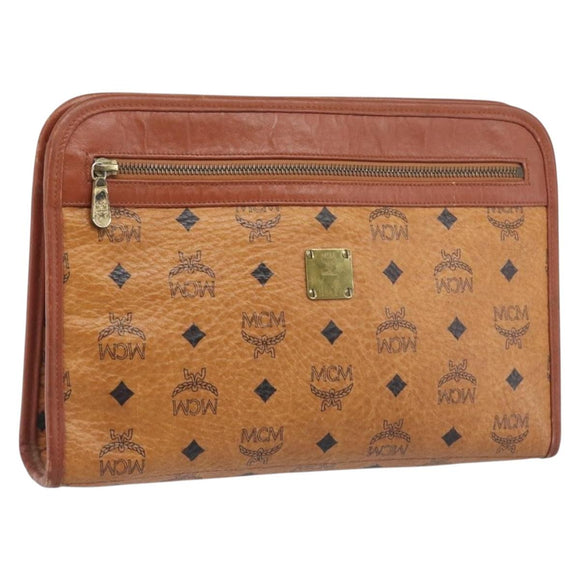 MCM Logogram Vicetos Clutch Bag PVC Leather Brown Gold Auth 197776