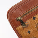 MCM Logogram Vicetos Clutch Bag PVC Leather Brown Gold Auth 197776-17