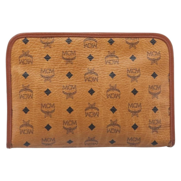 MCM Logogram Vicetos Clutch Bag PVC Leather Brown Gold Auth 197776