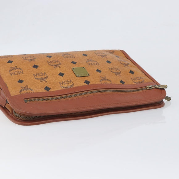 MCM Logogram Vicetos Clutch Bag PVC Leather Brown Gold Auth 197776