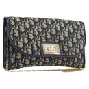 Christian Dior Trotter Canvas Chain Shoulder Bag Navy Gold Auth 197779-1