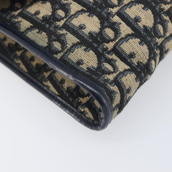 Christian Dior Trotter Canvas Chain Shoulder Bag Navy Gold Auth 197779