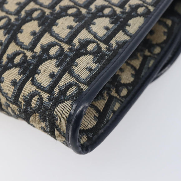 Christian Dior Trotter Canvas Chain Shoulder Bag Navy Gold Auth 197779