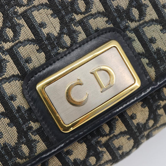 Christian Dior Trotter Canvas Chain Shoulder Bag Navy Gold Auth 197779
