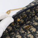 Christian Dior Trotter Canvas Chain Shoulder Bag Navy Gold Auth 197779-15
