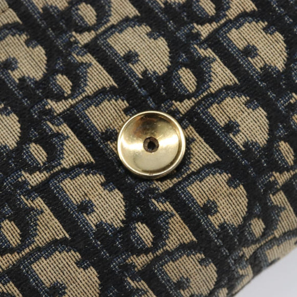 Christian Dior Trotter Canvas Chain Shoulder Bag Navy Gold Auth 197779