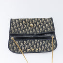 Christian Dior Trotter Canvas Chain Shoulder Bag Navy Gold Auth 197779-17