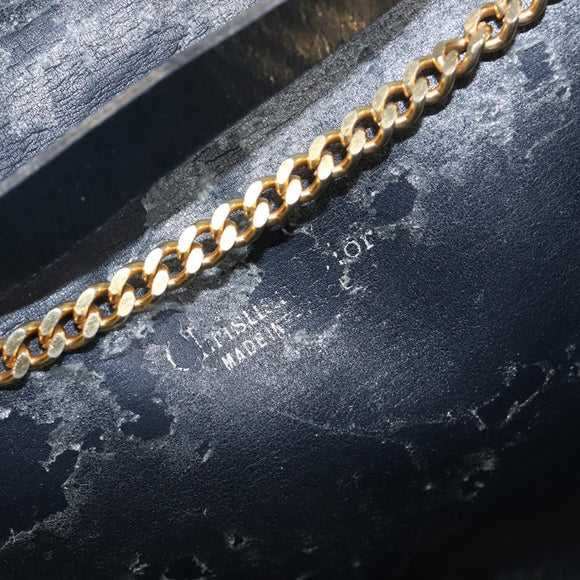 Christian Dior Trotter Canvas Chain Shoulder Bag Navy Gold Auth 197779