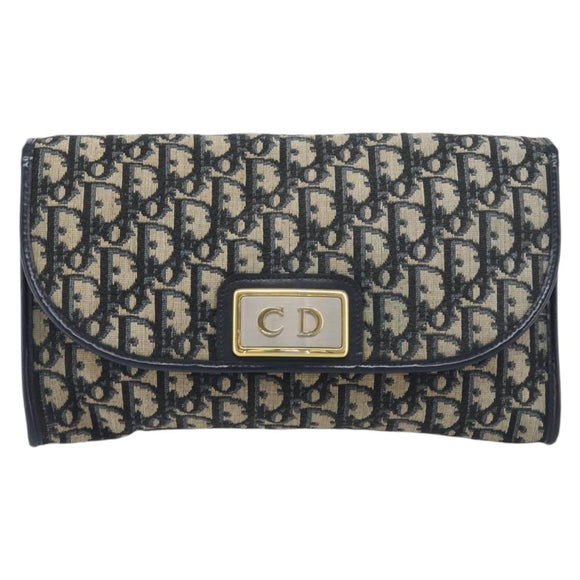 Christian Dior Trotter Canvas Chain Shoulder Bag Navy Gold Auth 197779
