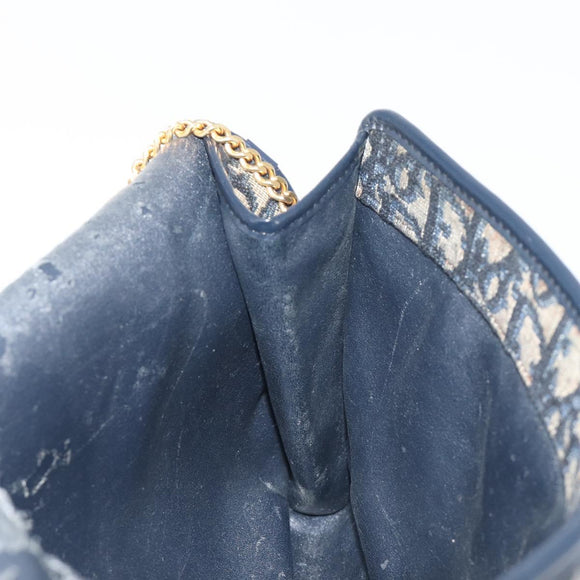 Christian Dior Trotter Canvas Chain Shoulder Bag Navy Gold Auth 197779