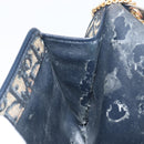 Christian Dior Trotter Canvas Chain Shoulder Bag Navy Gold Auth 197779-22