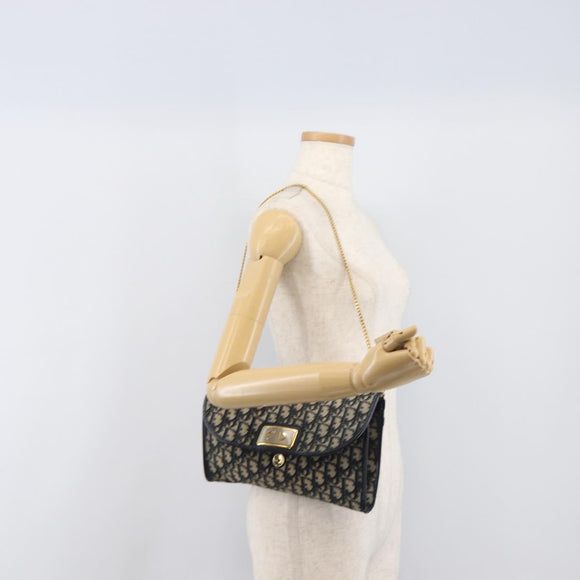 Christian Dior Trotter Canvas Chain Shoulder Bag Navy Gold Auth 197779