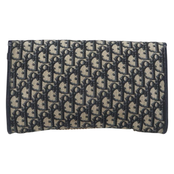 Christian Dior Trotter Canvas Chain Shoulder Bag Navy Gold Auth 197779