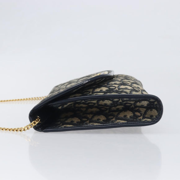 Christian Dior Trotter Canvas Chain Shoulder Bag Navy Gold Auth 197779