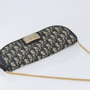 Christian Dior Trotter Canvas Chain Shoulder Bag Navy Gold Auth 197779-6
