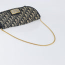 Christian Dior Trotter Canvas Chain Shoulder Bag Navy Gold Auth 197779-7
