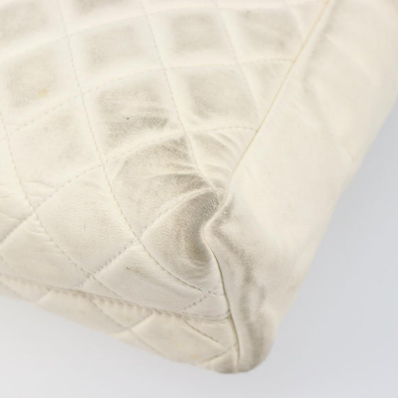 CHANEL Matelasse Chain Shoulder Bag Lamb Skin White Gold CC Auth 197780
