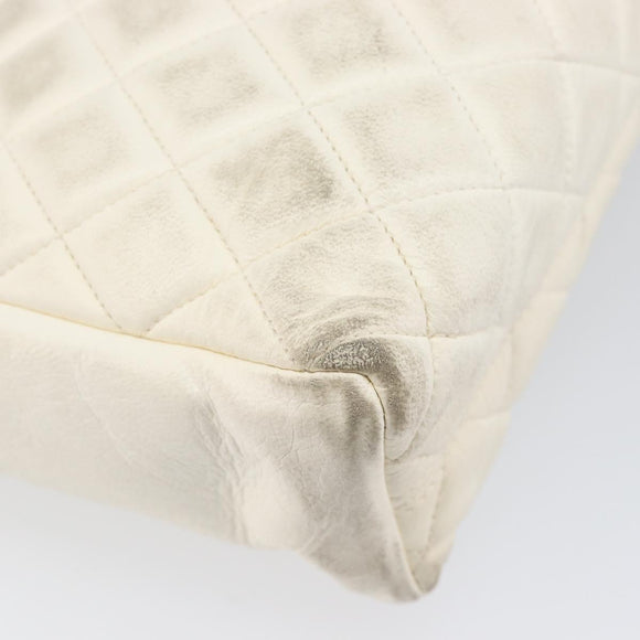 CHANEL Matelasse Chain Shoulder Bag Lamb Skin White Gold CC Auth 197780