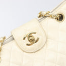 CHANEL Matelasse Chain Shoulder Bag Lamb Skin White Gold CC Auth 197780-18