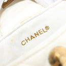 CHANEL Matelasse Chain Shoulder Bag Lamb Skin White Gold CC Auth 197780-19