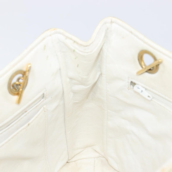 CHANEL Matelasse Chain Shoulder Bag Lamb Skin White Gold CC Auth 197780