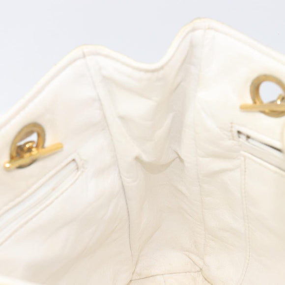 CHANEL Matelasse Chain Shoulder Bag Lamb Skin White Gold CC Auth 197780
