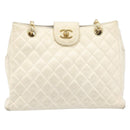 CHANEL Matelasse Chain Shoulder Bag Lamb Skin White Gold CC Auth 197780-13