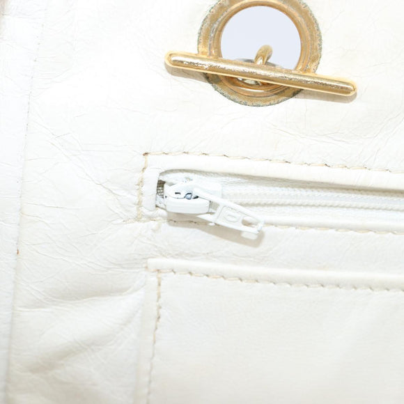 CHANEL Matelasse Chain Shoulder Bag Lamb Skin White Gold CC Auth 197780