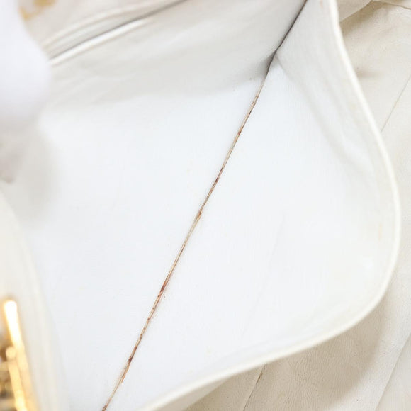 CHANEL Matelasse Chain Shoulder Bag Lamb Skin White Gold CC Auth 197780