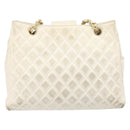 CHANEL Matelasse Chain Shoulder Bag Lamb Skin White Gold CC Auth 197780-2