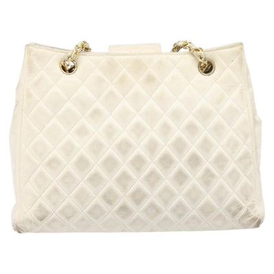 CHANEL Matelasse Chain Shoulder Bag Lamb Skin White Gold CC Auth 197780 - 0