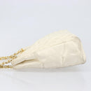 CHANEL Matelasse Chain Shoulder Bag Lamb Skin White Gold CC Auth 197780-5