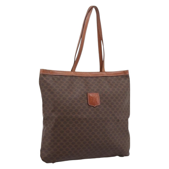 CELINE Macadam Canvas Tote Bag PVC Leather Brown Gold Auth 197781