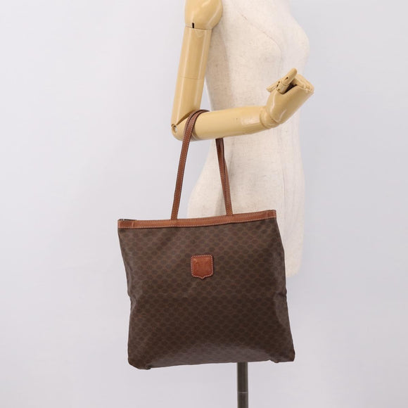 CELINE Macadam Canvas Tote Bag PVC Leather Brown Gold Auth 197781
