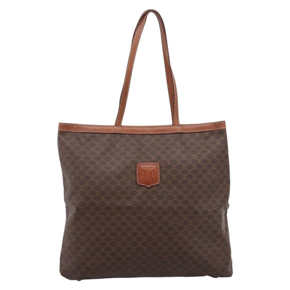 CELINE Macadam Canvas Tote Bag PVC Leather Brown Gold Auth 197781