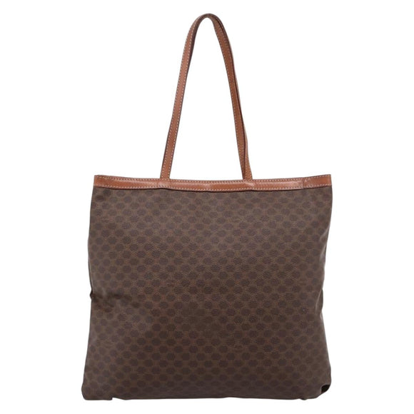 CELINE Macadam Canvas Tote Bag PVC Leather Brown Gold Auth 197781