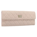 CHANEL Matelasse 2.55 Accessory Pouch Lamb Skin Pink Gold CC Auth 197784V-1