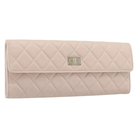 CHANEL Matelasse 2.55 Accessory Pouch Lamb Skin Pink Gold CC Auth 197784V