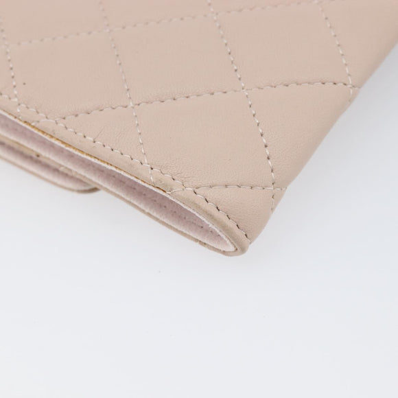 CHANEL Matelasse 2.55 Accessory Pouch Lamb Skin Pink Gold CC Auth 197784V