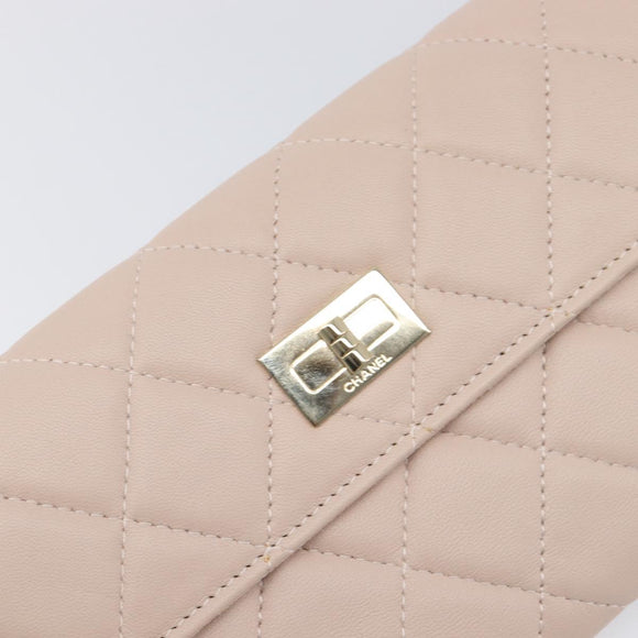 CHANEL Matelasse 2.55 Accessory Pouch Lamb Skin Pink Gold CC Auth 197784V
