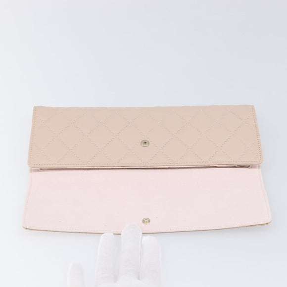 CHANEL Matelasse 2.55 Accessory Pouch Lamb Skin Pink Gold CC Auth 197784V