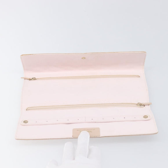 CHANEL Matelasse 2.55 Accessory Pouch Lamb Skin Pink Gold CC Auth 197784V