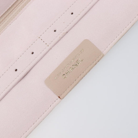 CHANEL Matelasse 2.55 Accessory Pouch Lamb Skin Pink Gold CC Auth 197784V