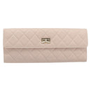 CHANEL Matelasse 2.55 Accessory Pouch Lamb Skin Pink Gold CC Auth 197784V-2