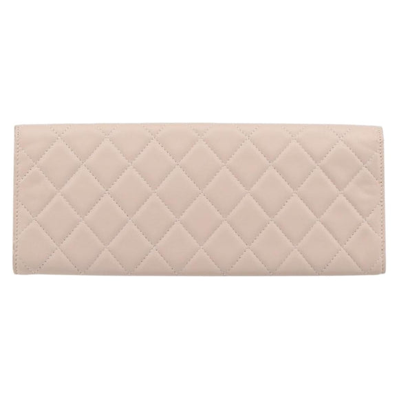 CHANEL Matelasse 2.55 Accessory Pouch Lamb Skin Pink Gold CC Auth 197784V
