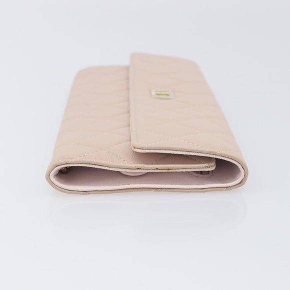 CHANEL Matelasse 2.55 Accessory Pouch Lamb Skin Pink Gold CC Auth 197784V