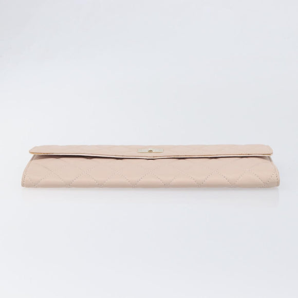 CHANEL Matelasse 2.55 Accessory Pouch Lamb Skin Pink Gold CC Auth 197784V